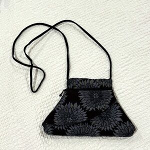 MARUCA Small Textile Crossbody Bag Black Gray Floral Purse Evening Bag Made USA
